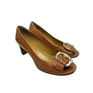 Stuart Weitzman Peep Toe Brown Leather Heels Size 5 M Ladies Vintage